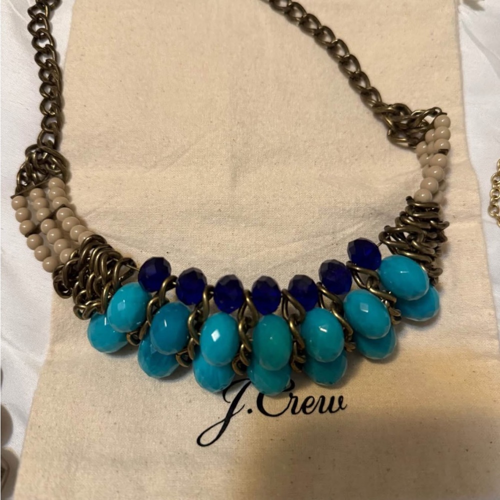 J. Crew Blue and Gold Bohemian Necklace